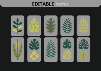Poster - Collection of Tropical Leaves in Muted Colors Set of Tropical Leaf Icons Vector Illustration for Graphic Design and Creative Projects