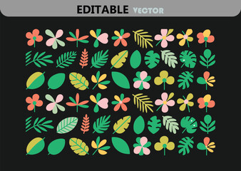 Poster - Colorful Vector Pattern of Flowers and Leaves on Black Background Editable and Versatile for Various Creative Projects and Designs