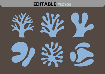 Poster - stylized seaweed vector shapes in light blue on a brown background for graphic design and illustrati