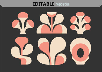 Poster - Retro Inspired Abstract Floral Vector Set in Peach and Beige Modern Graphic Design Elements for Creative Projects and Branding
