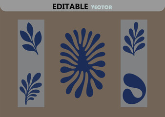 Poster - Botanical Vector Illustration with Abstract Leaves and Shapes in Blue Tones Perfect for Modern Design and Creative Projects Editable Vector