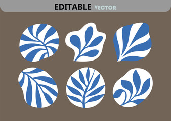 Poster - Set of Six Abstract Floral Elements in Blue and White on a Brown Background in Editable Vector Format for Creative Projects