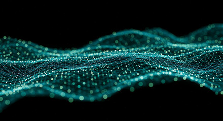 Poster - Abstract Teal Network Data Wave Digital Connectivity Futuristic Technology Background