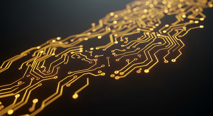 Poster - Abstract Glowing Golden Circuit Board Technology Background Digital Innovation Electronic Network