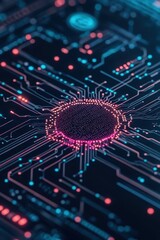 Poster - Digital Currency Exchange Network. Glowing Electronic Circuit Board. Nodes Connect. Cryptocurrency Trading System. Business Finance. Abstract Data Visualization.