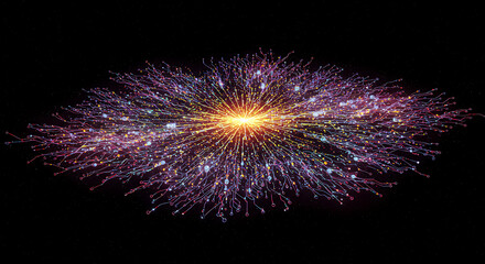 Poster - Abstract Colorful Network Glowing Lines Nodes Digital Galaxy Technology Background