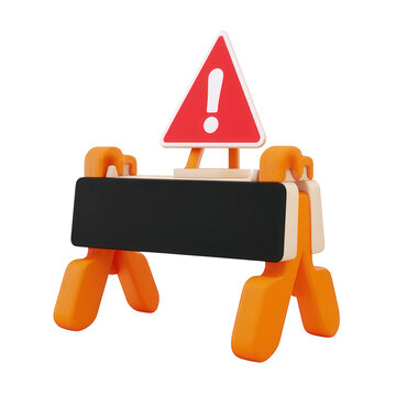 3D Roadblock with exclamation mark sign isolated on transparent background
