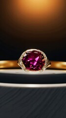 Poster - A gold ring with a pink stone in the center. The stone is cut into a square shape