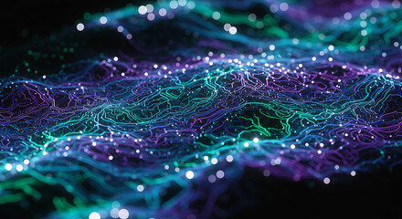 Poster - Abstract Glowing Network Digital Data Flow Futuristic Technology Background