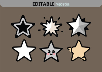 Poster - Collection of Six Cute Cartoon Star Icons with Various Designs Including a Kawaii Star Editable Vector Illustration