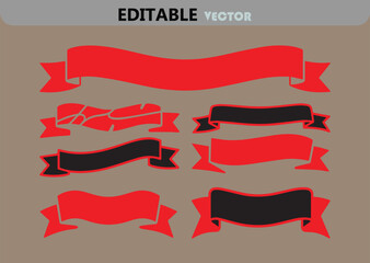 Poster - Collection of Six Red and Black Ribbon Banners with Different Styles on a Neutral Background Vector Illustration for Graphic Design