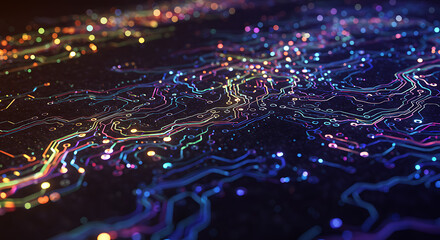 Poster - Abstract Colorful Circuit Board Glowing Lines Technology Background