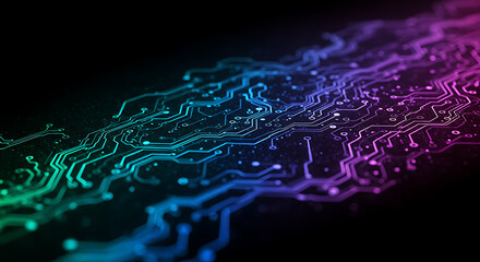 Poster - Abstract Circuit Board Pattern Futuristic Technology Background Neon Glow Digital Network High Tech