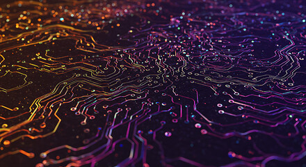 Poster - Abstract Circuit Board Pattern Colorful Technology Background Illuminated Microchip Design