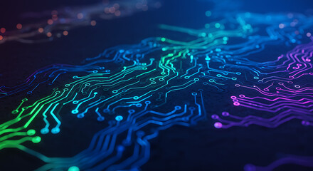 Poster - Abstract Circuit Board Glowing Lines Technology Background Digital Network Electronic PCB