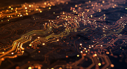 Poster - Glowing Circuit Board Technology Background Abstract Digital Data Network