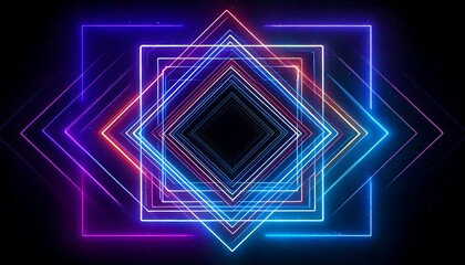 Wall Mural - Techno, neon, glowing, futuristic, abstract lines and square shapes form a dynamic hi-tech background template, ideal for modern digital designs, presentations, or high-energy visuals with a sleek, in