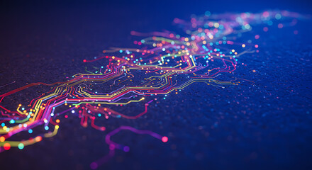 Poster - Abstract Colorful Circuit Board Technology Background Glowing Lines and Nodes