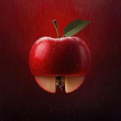 Aufkleber - Red apple water droplets green leaf abstract background juicy fresh creative vibrant minimal surreal