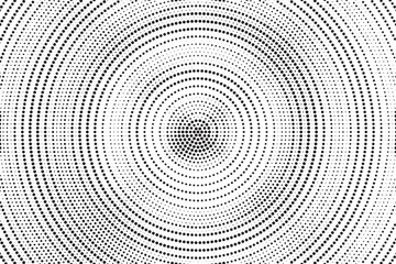 Fototapete - Radial halftone gradient background. Dotted concentric texture with fading effect. Black and white circle shade wallpaper. Grunge rough vector. Monochrome backdrop