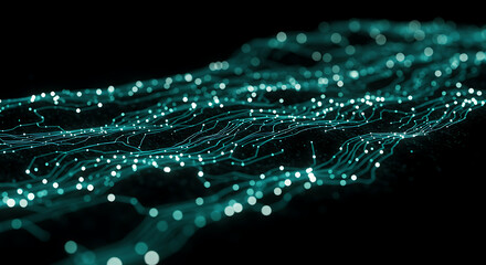 Poster - Abstract Teal Network Data Flow Digital Technology Futuristic Connections Glowing Lines and Nodes