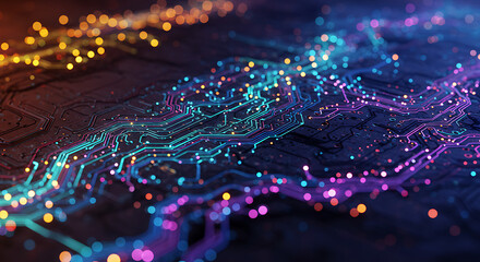 Poster - Abstract Circuit Board Glowing Neon Lines Technology Background Digital Data Network Connections