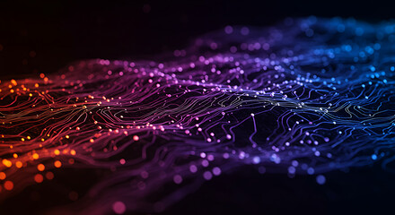 Poster - Abstract Digital Network Glowing Lines and Nodes Data Stream Technology Background