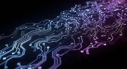 Poster - Abstract Futuristic Circuit Board Technology Background High Tech Digital Network Design Purple