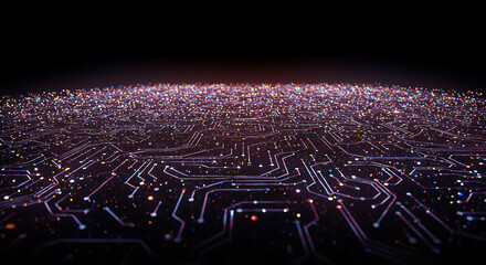 Poster - Abstract Digital Circuit Board Background Glowing Network Connections and Data Streams