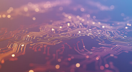 Poster - Abstract Circuit Board Technology Background Glowing Copper Traces and Connections