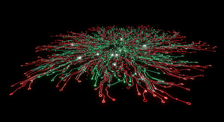 Poster - Abstract Red and Green Circuit Board Lines Technology Background Digital Network Glowing Connections