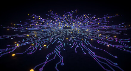 Poster - Abstract Digital Circuit Board Glowing Lines Technology Background Network Connections Futuristic