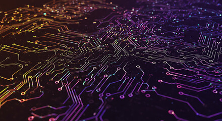 Poster - Abstract Circuit Board Background High Tech Digital Technology Pattern with Glowing Lines and