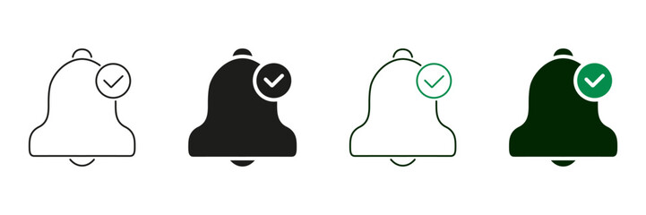 Fototapete - Notification Bell With Checkmark Line And Solid Icon Set. Alert Confirmation And Task Completion Symbol Collection. Reminder And Update Acknowledgment. Isolated Vector Illustration