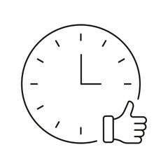 Poster - Clock With Thumbs Up Line Icon. Time Management, Punctuality, And Approval Symbol. Efficient Scheduling And Positive Feedback. Editable Stroke. Isolated Vector Illustration