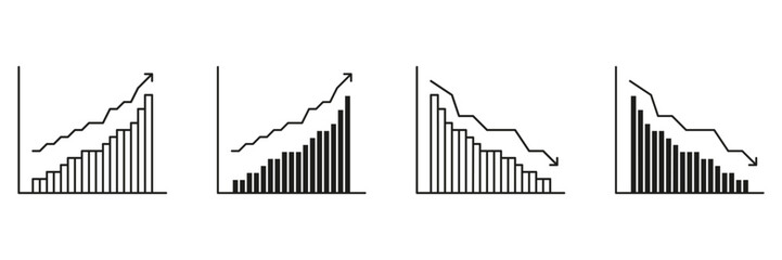 Poster - Bar Chart Growth And Decline Line And Solid Icon Set. Financial Performance, Economic Trends, Business Analysis Symbol Collection. Data Visualization And Market Trends. Isolated Vector Illustration