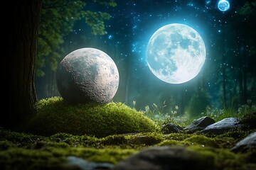 Wall Mural - full moon over the forest