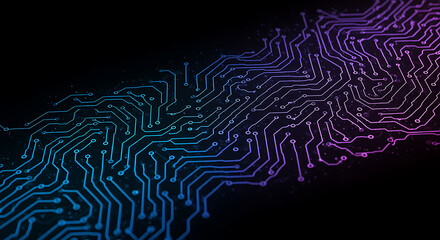 Poster - Abstract Circuit Board Technology Background Glowing Blue Purple Lines and Nodes