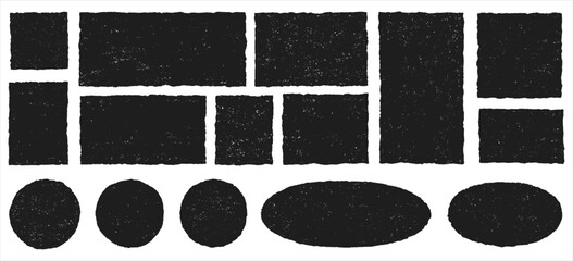 Poster - Hand drawn grunge textured text box frames set with uneven rough jagged edge. Ink pen rectangles squares circles ovals collection. Retro vintage aged distressed vector banners borders templates