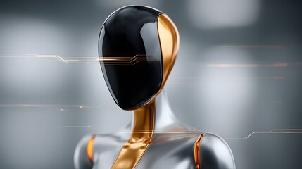 Poster - hyper-advanced sentient AI in humanoid form, smooth obsidian skin with glowing golden circuits, levitating above a futuristic digital landscape, intricate holographic interface elements surrounding,