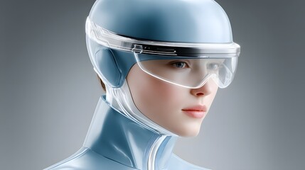 Poster - futuristic portrait of a cyber-enhanced woman with neon circuit tattoos glowing under ultraviolet light, sleek biomechanical exosuit with holographic projections, cyberpunk cityscape reflections in