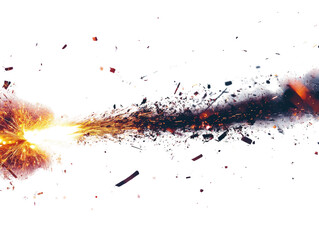 Aufkleber - Dynamic and volatile explosion with debris, sparks and smoke on white background