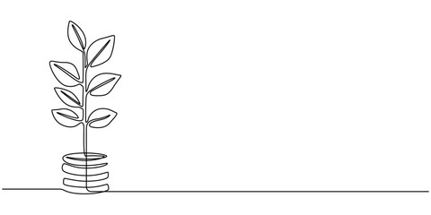 Fototapete - Money Tree Continuous Line Icon, Money Growth Single Line Icon, Continuous Line Drawing of Investment Icon. Hand Drawn Symbol Vector Illustration, Eco Investing concept line icon with shadow.