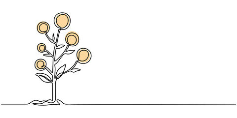 Fototapete - Money Tree Continuous Line Icon, Money Growth Single Line Icon, Continuous Line Drawing of Investment Icon. Hand Drawn Symbol Vector Illustration, Eco Investing concept line icon with shadow.