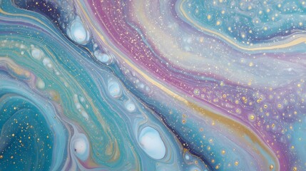 Poster - Vibrant dynamic abstract composition featuring the fluid movement and blending of various liquid paints and pigments
