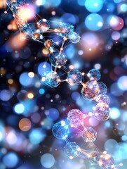 Poster - Captivating Digital Art of Colorful DNA Helix with Bokeh Background