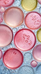 Poster - Arrangement of several petri dishes and cosmetic products on a clean light colored background creating a minimalist and scientific looking studio setup