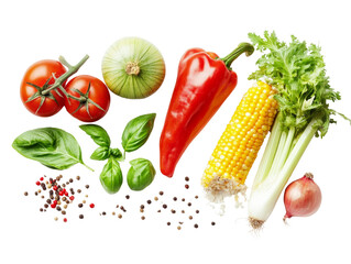 Aufkleber - Colorful array of fresh vegetables and herbs isolated on a white background