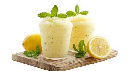 Poster - Refreshing Lemon Mint Slushies on Wooden Board for Sunny Summer Days