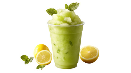 Poster - Refreshing lemon mint slushie on a white background offering a vibrant visual appeal